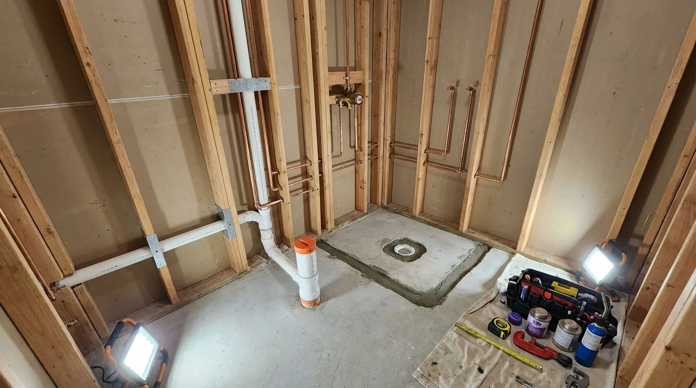 Bathroom rough-in plumbing during remodel by Johns Plumbing LLC in Oakland City