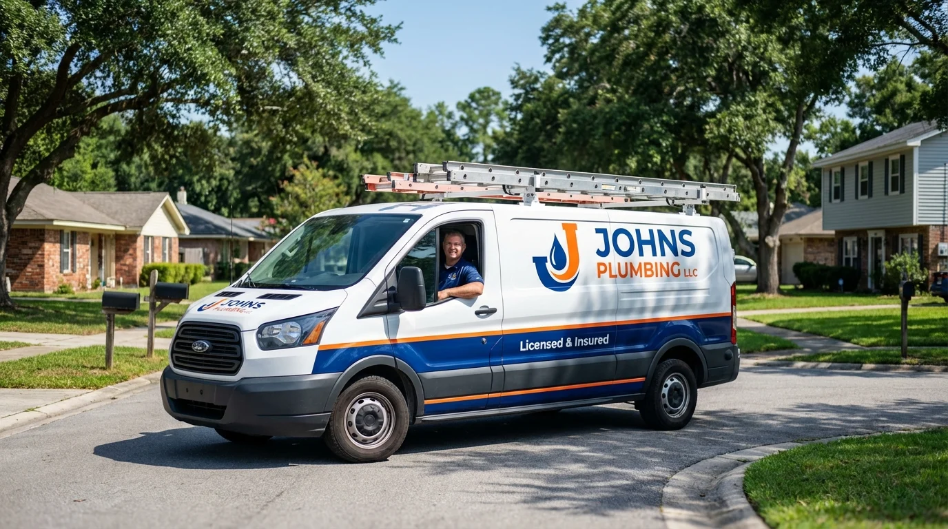 Johns Plumbing LLC service van in Oakland City, IN