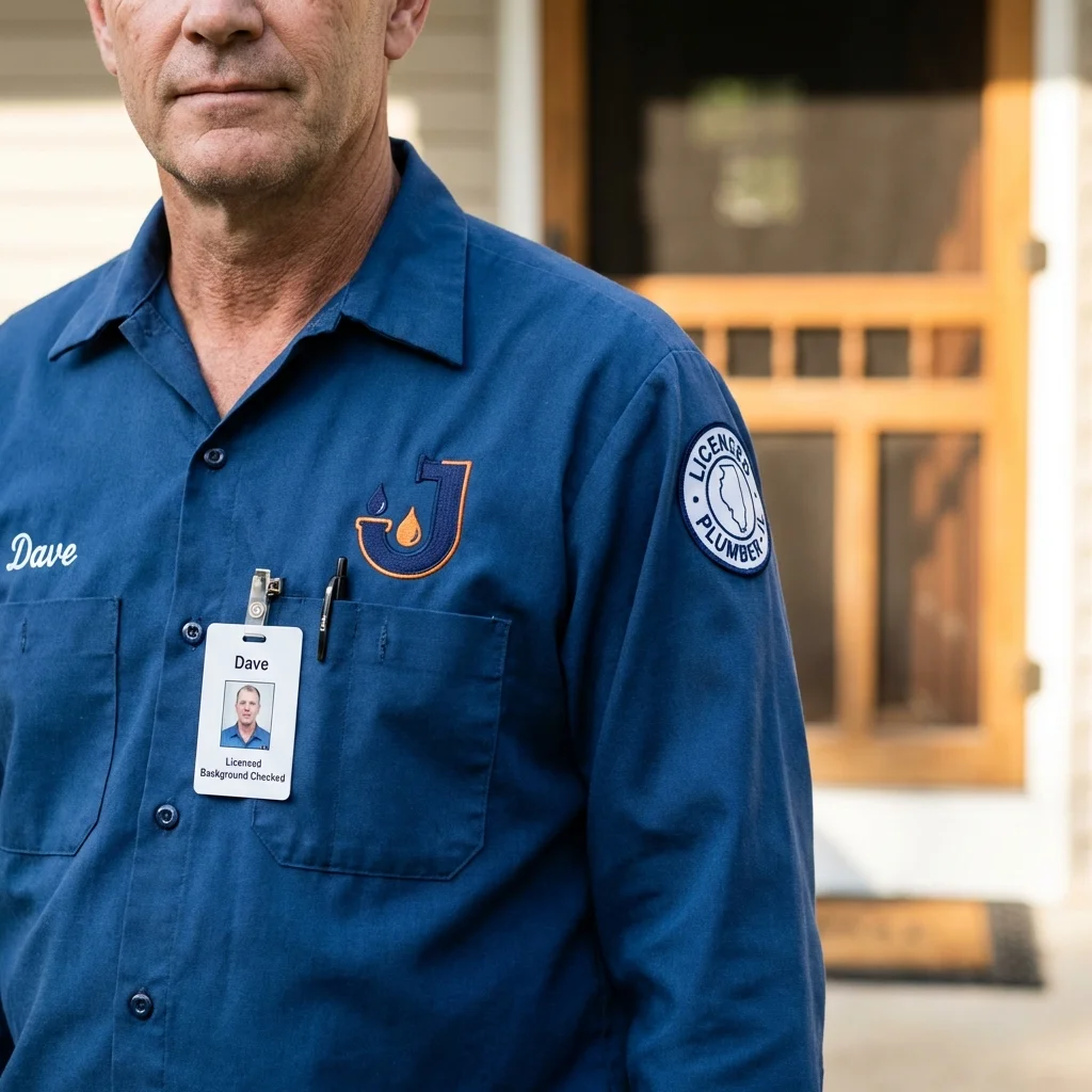 Licensed plumber showing ID badge in Oakland City, IN