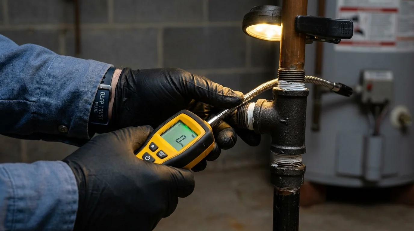 Gas leak detection with electronic sniffer by Johns Plumbing LLC in Oakland City